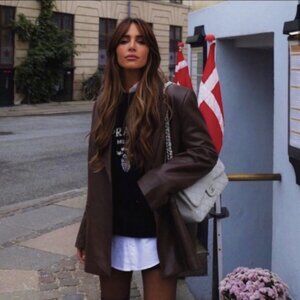 Zara Dark Brown Faux Leather Menswear Style Blazer Blazer Jacket Size L